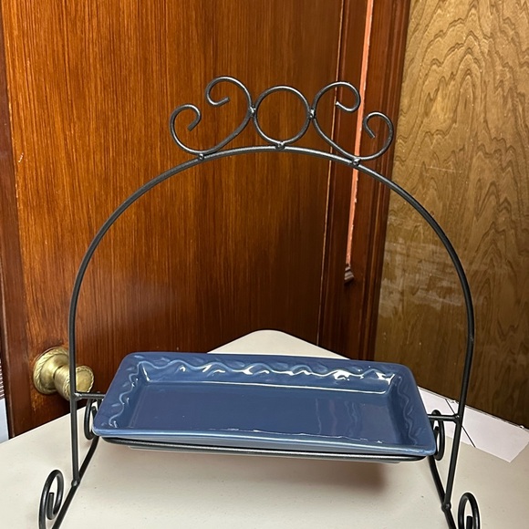 Vintage wrought iron stand holder with Appetizer Tray in cobalt blue - Picture 17 of 17